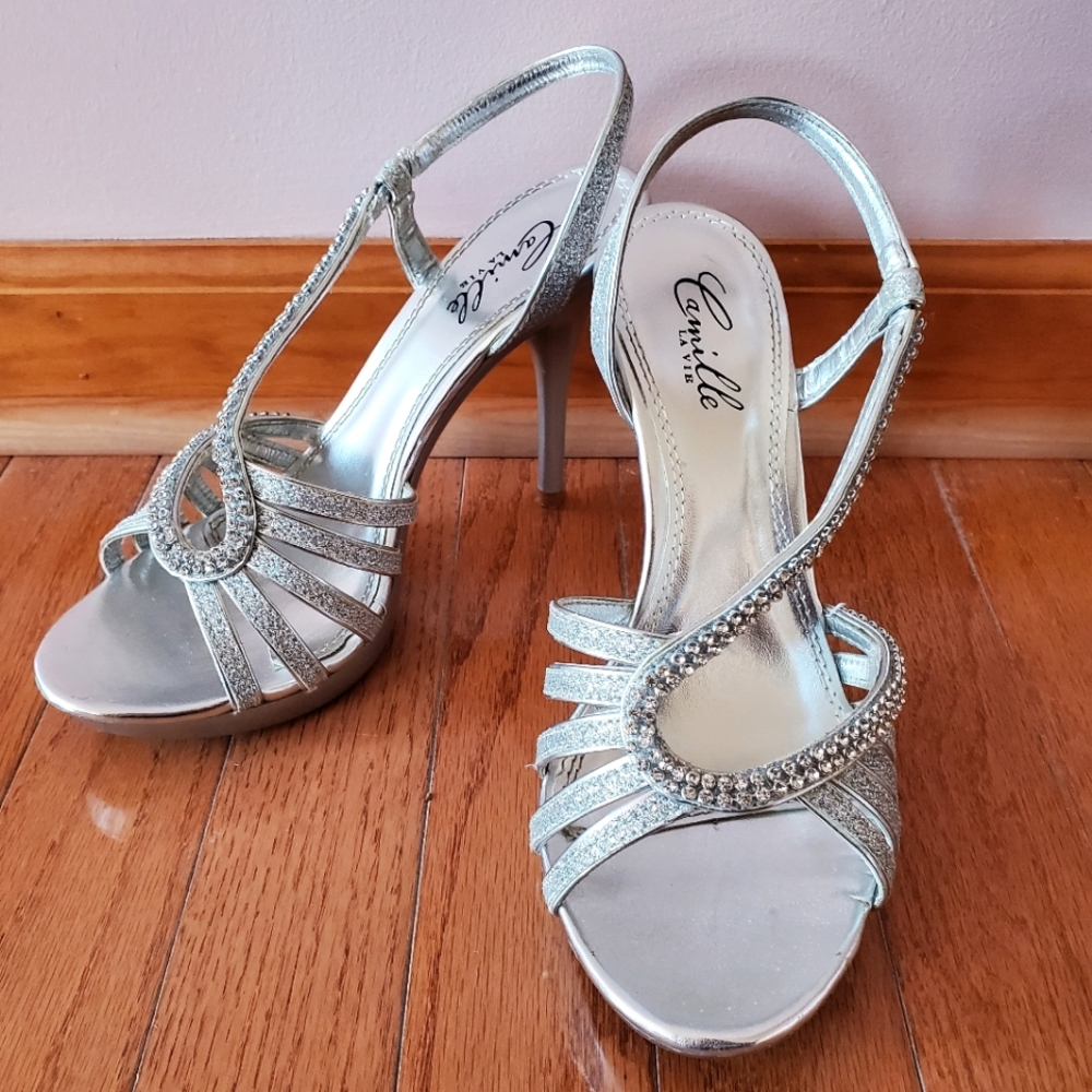 Camille La Vie Silver Sparkle 4" Heels